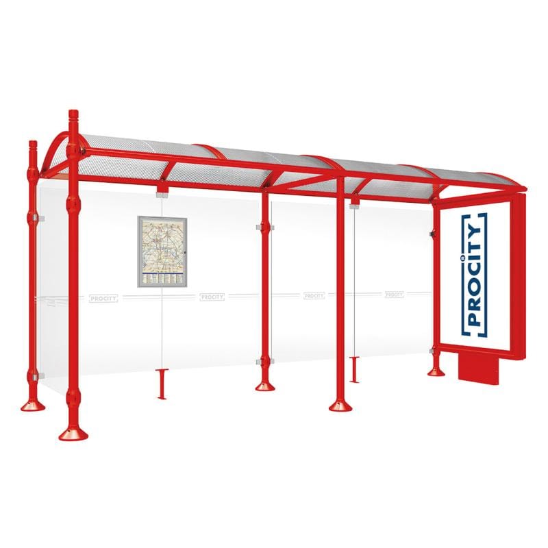 Cityscape Direct Province City Bus Shelter 5000mm / Red (RAL 3020) / With lightbox and cladding