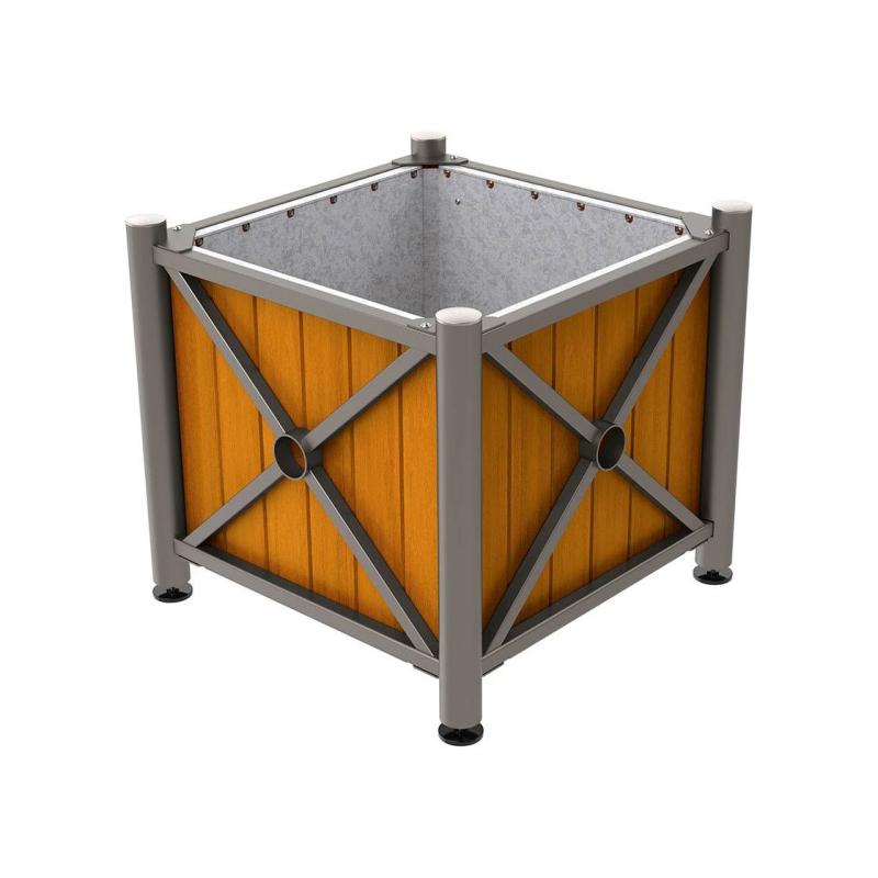 Province Brushed Steel Planter (Steel and Wood)