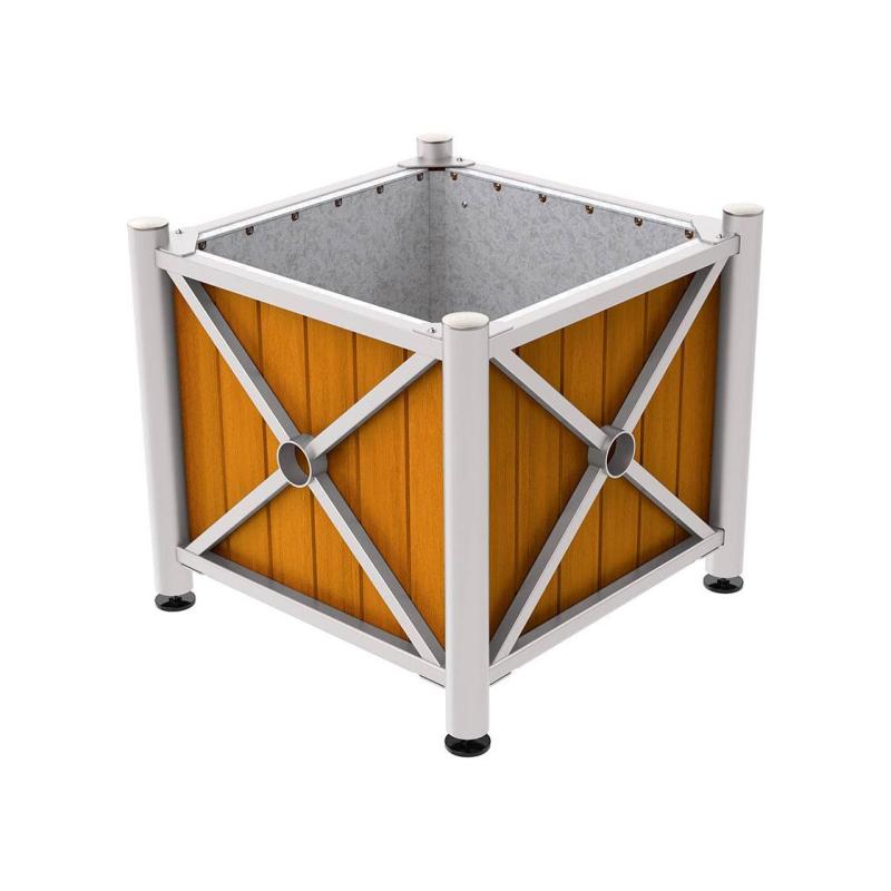 Province Brushed Steel Planter (Steel and Wood)