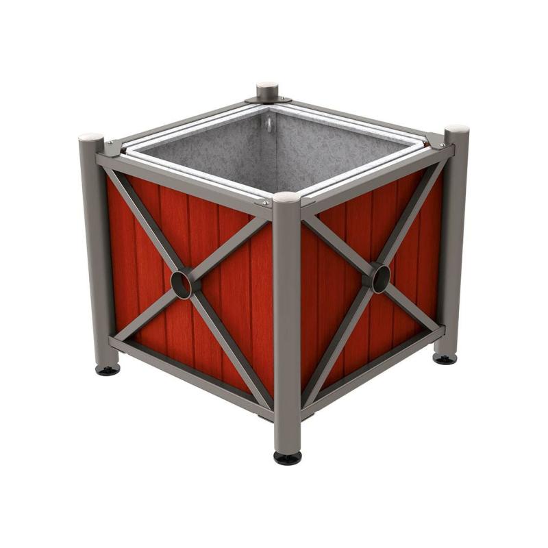 Province Brushed Steel Planter (Steel and Wood)