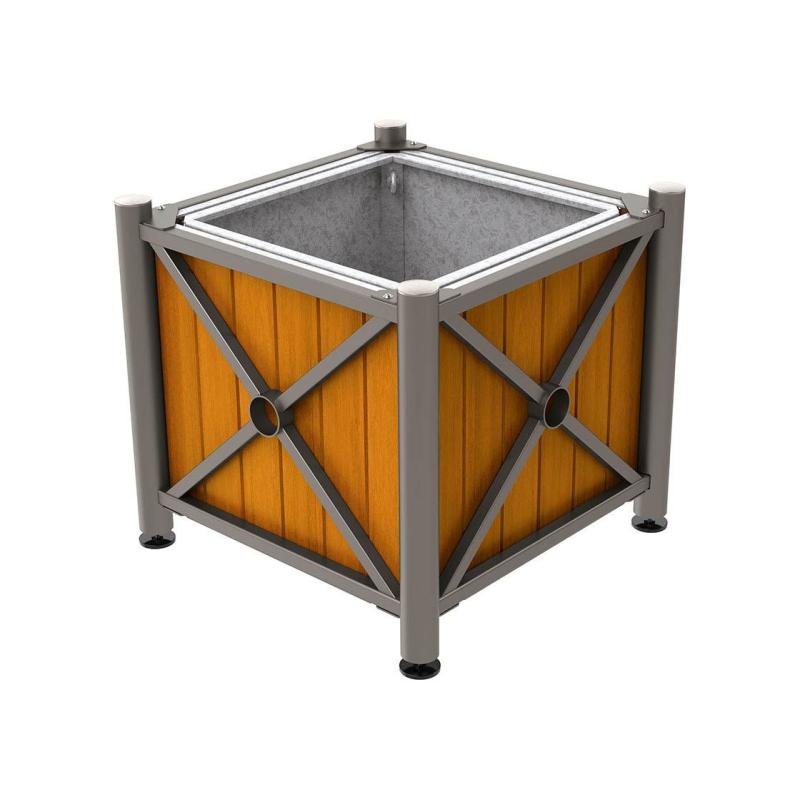 Province Brushed Steel Planter (Steel and Wood)