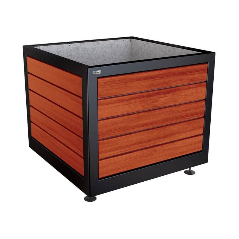 Cityscape Direct Silaos Planter (Steel and Wood) 1000 x 1000 x 800mm high / Black (RAL 9005) / Mahogany
