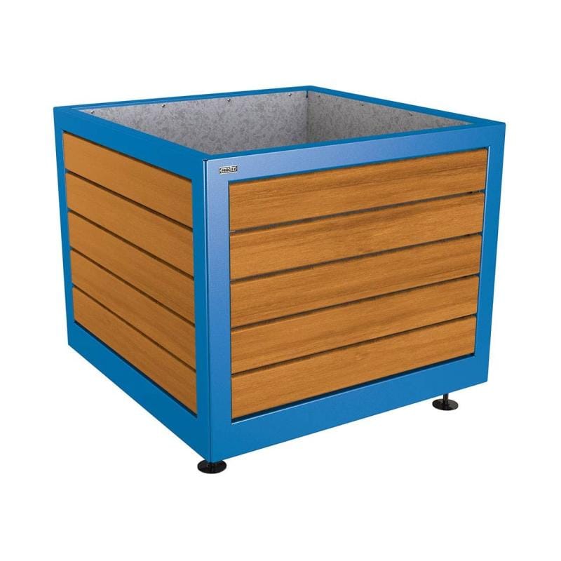 Cityscape Direct Silaos Planter (Steel and Wood) 1000 x 1000 x 800mm high / Blue (RAL 5010) / Light Oak
