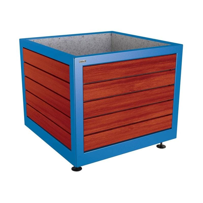 Cityscape Direct Silaos Planter (Steel and Wood) 1000 x 1000 x 800mm high / Blue (RAL 5010) / Mahogany