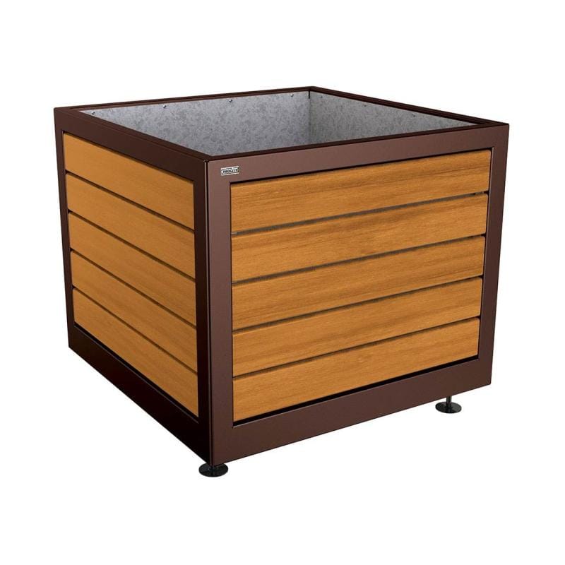 Cityscape Direct Silaos Planter (Steel and Wood) 1000 x 1000 x 800mm high / Brown (RAL 8017) / Light Oak