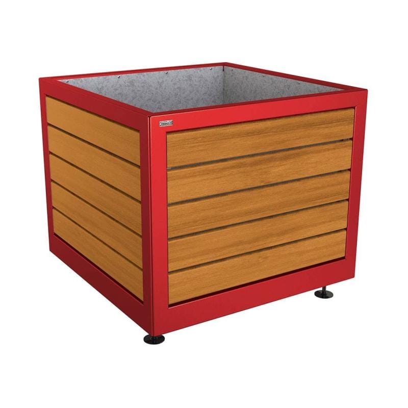 Cityscape Direct Silaos Planter (Steel and Wood) 1000 x 1000 x 800mm high / Burgundy (RAL 3004) / Light Oak