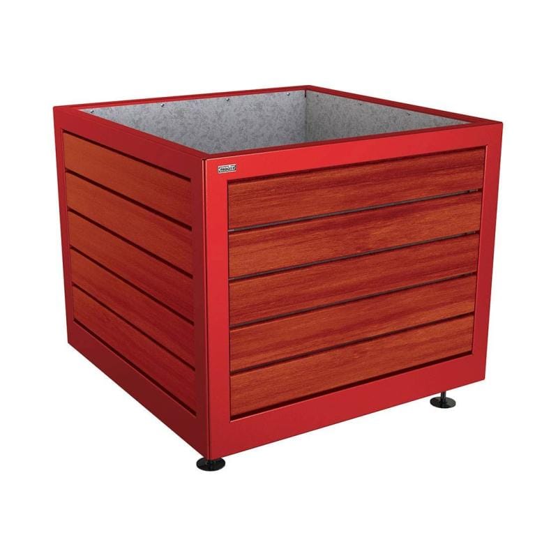 Cityscape Direct Silaos Planter (Steel and Wood) 1000 x 1000 x 800mm high / Burgundy (RAL 3004) / Mahogany