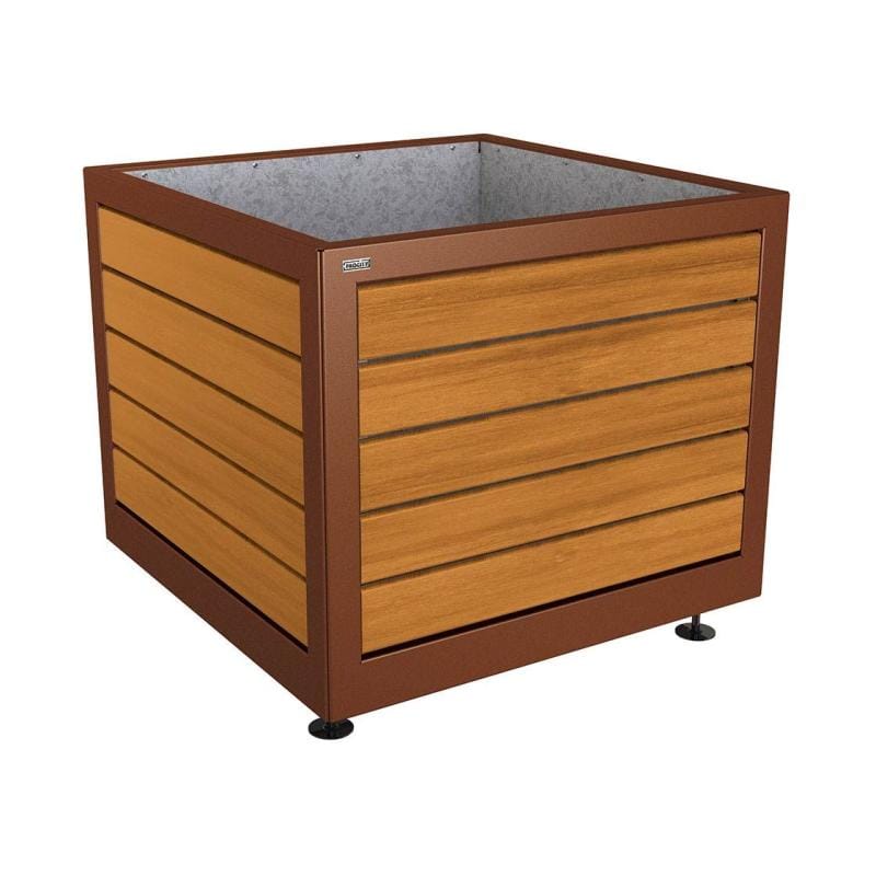 Cityscape Direct Silaos Planter (Steel and Wood) 1000 x 1000 x 800mm high / Corten Effect / Light Oak
