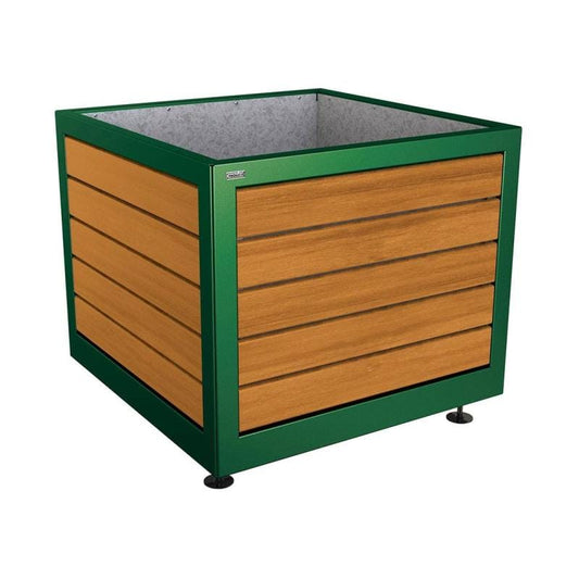 Cityscape Direct Silaos Planter (Steel and Wood) 1000 x 1000 x 800mm high / Green (RAL 6005) / Light Oak