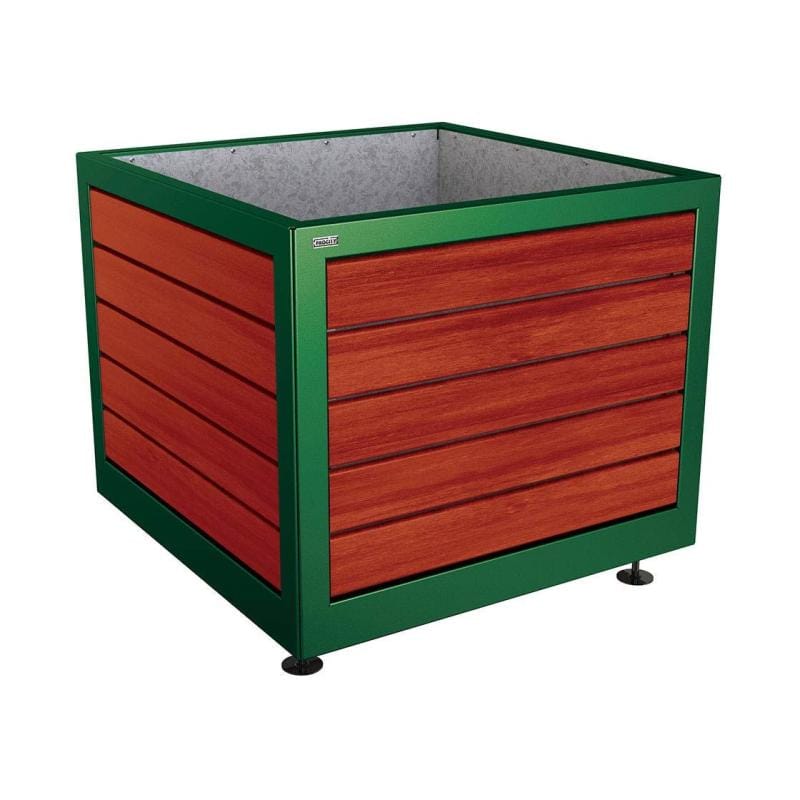 Cityscape Direct Silaos Planter (Steel and Wood) 1000 x 1000 x 800mm high / Green (RAL 6005) / Mahogany