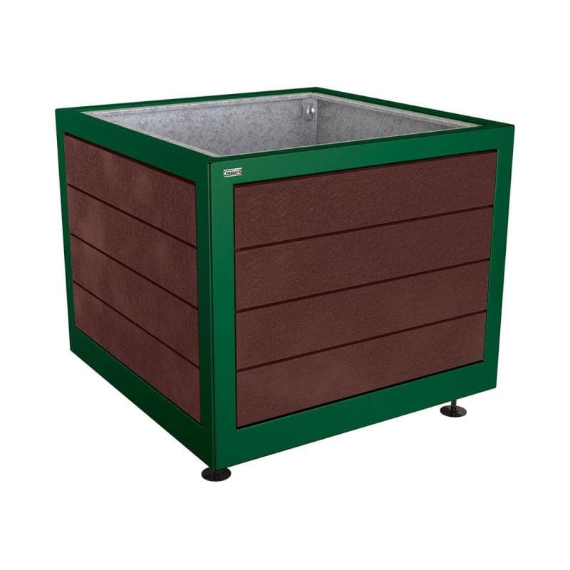 Cityscape Direct Silaos Planter (Steel and Recycled Plastic) 1000 x 1000 x 800mm high / Green (RAL 6005) / With internal planter and reinforced lifting rings