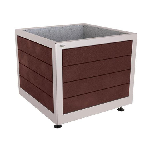 Cityscape Direct Silaos Planter (Steel and Recycled Plastic) 1000 x 1000 x 800mm high / Light Grey (RAL 7044) / Galvanised steel