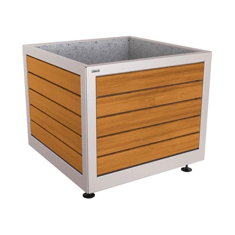 Cityscape Direct Silaos Planter (Steel and Wood) 1000 x 1000 x 800mm high / Light Grey (RAL 7044) / Light Oak