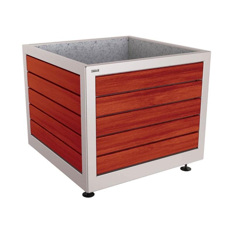 Cityscape Direct Silaos Planter (Steel and Wood) 1000 x 1000 x 800mm high / Light Grey (RAL 7044) / Mahogany