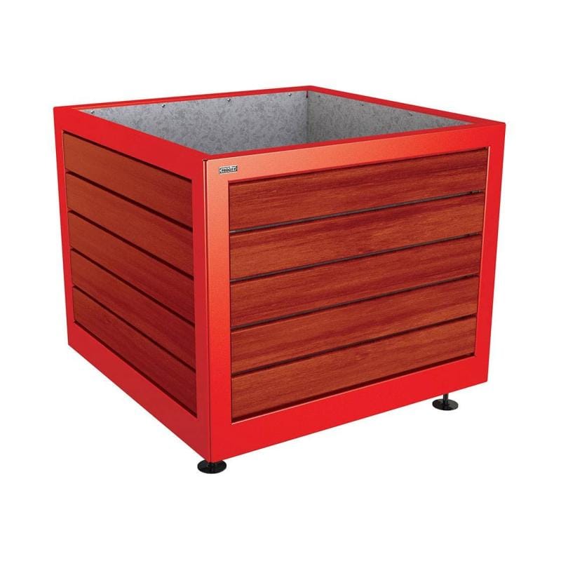 Cityscape Direct Silaos Planter (Steel and Wood) 1000 x 1000 x 800mm high / Red (RAL 3020) / Mahogany