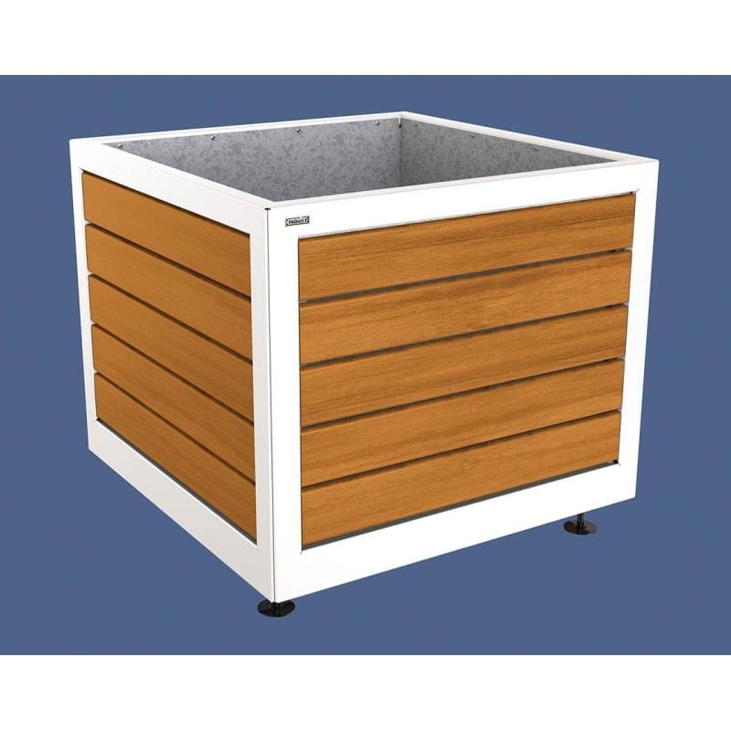 Cityscape Direct Silaos Planter (Steel and Wood) 1000 x 1000 x 800mm high / White (RAL 9010) / Light Oak