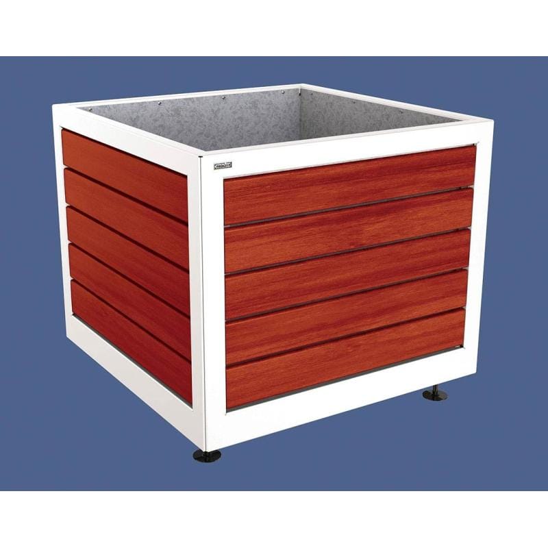 Cityscape Direct Silaos Planter (Steel and Wood) 1000 x 1000 x 800mm high / White (RAL 9010) / Mahogany