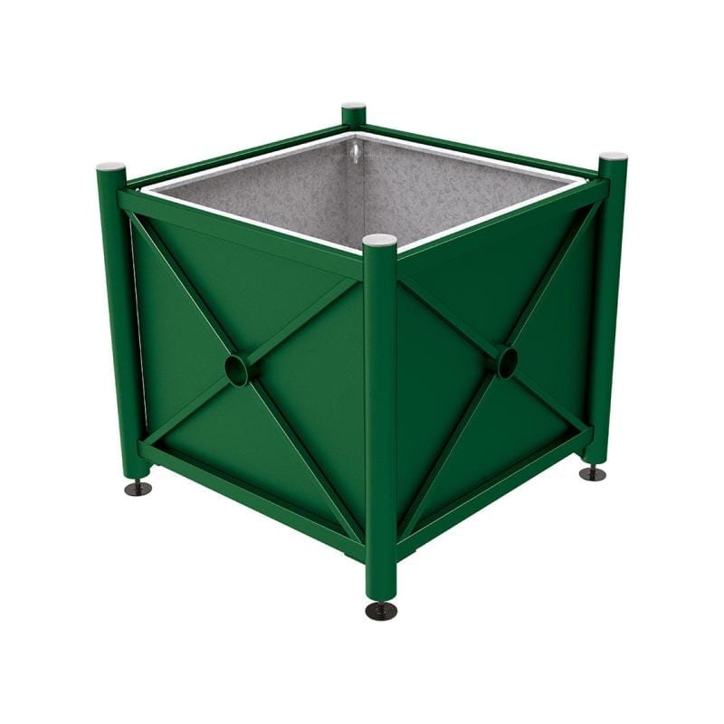 Cityscape Direct Province Brushed Steel Planter (Steel) 1000 x 1000 x 900mm high / Green (RAL 6005) / With inserts for use with lifting rings