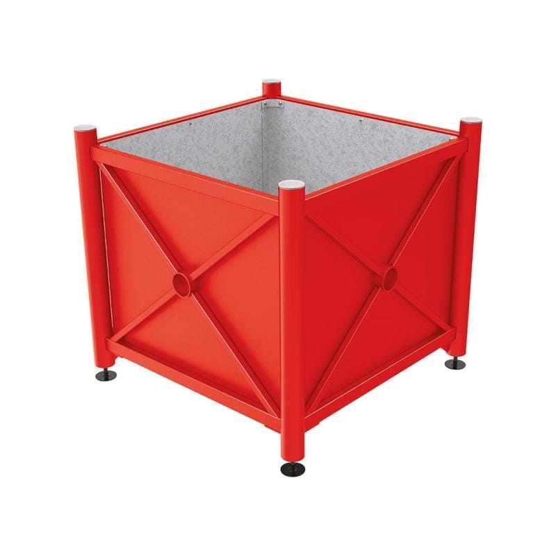 Cityscape Direct Province Brushed Steel Planter (Steel) 1000 x 1000 x 900mm high / Red (RAL 3020) / Galvanised steel