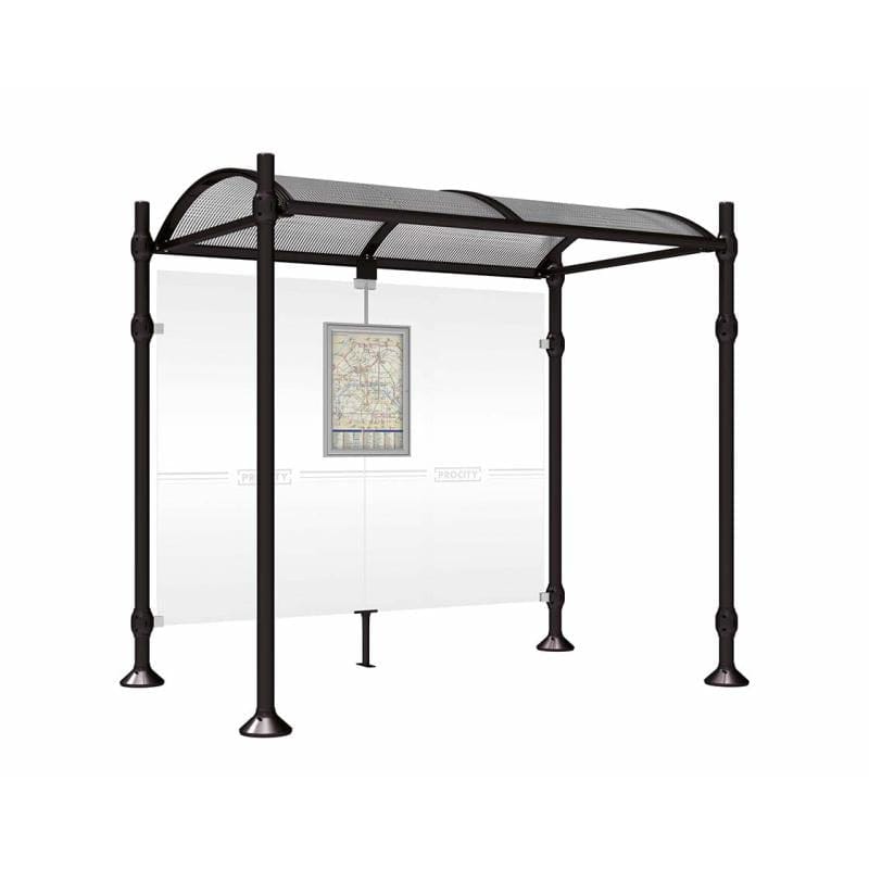 Cityscape Direct Province Brushed Steel Bus Shelter 2500mm / Black (RAL 9005) / No side cladding