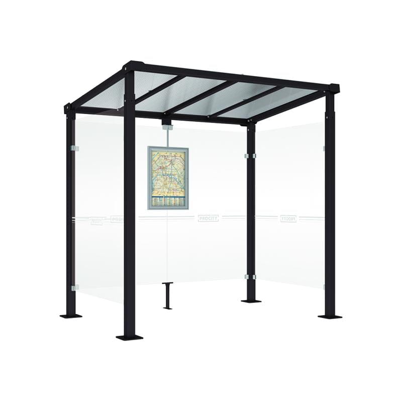 Cityscape Direct Milan Bus Shelter 2500mm / Black (RAL 9005) / With cladding on both sides