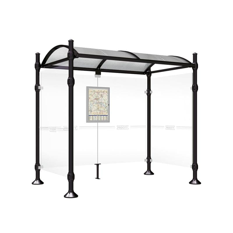 Cityscape Direct Province Agora Bus Shelter 2500mm / Black (RAL 9005) / With cladding on both sides