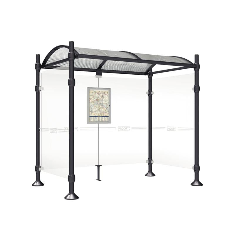Cityscape Direct Province Brushed Steel Bus Shelter 2500mm / Black (RAL 9005) / With cladding on both sides