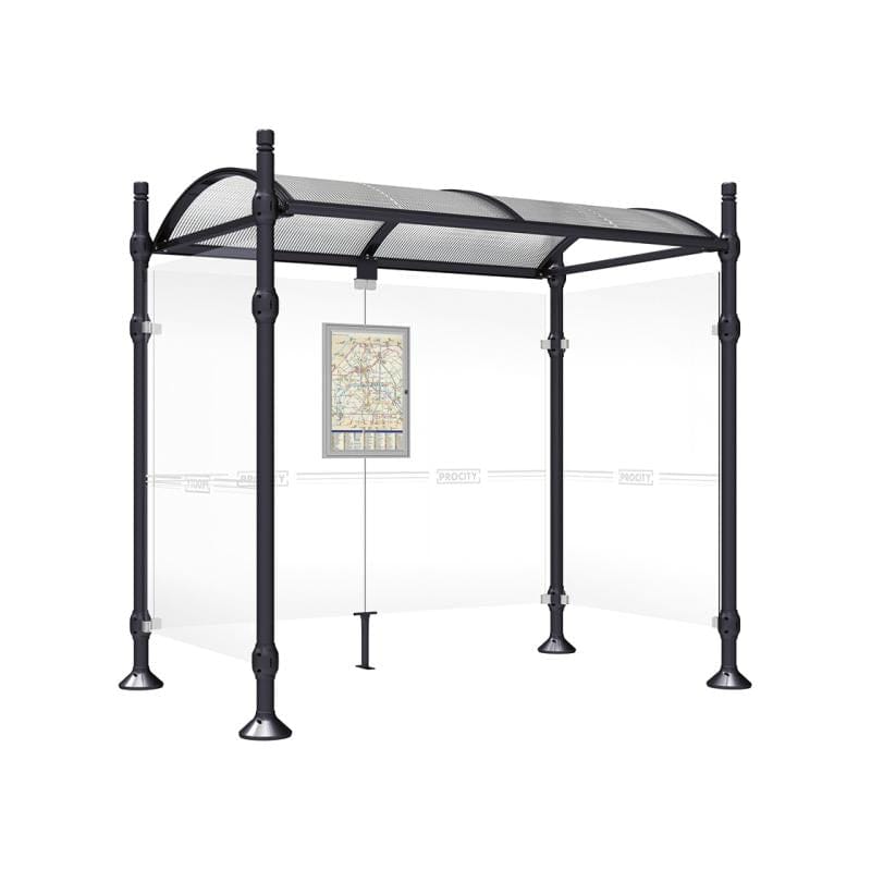 Cityscape Direct Province City Bus Shelter 2500mm / Black (RAL 9005) / With cladding on both sides