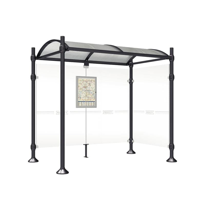 Cityscape Direct Province Brushed Steel Bus Shelter 2500mm / Black (RAL 9005) / With cladding on one side