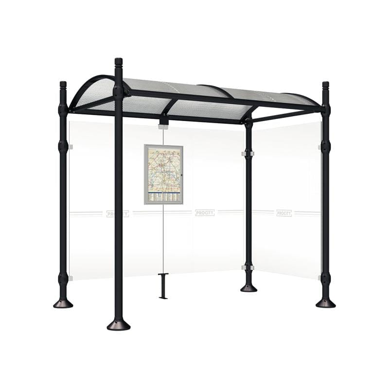 Cityscape Direct Province City Bus Shelter 2500mm / Black (RAL 9005) / With cladding on one side