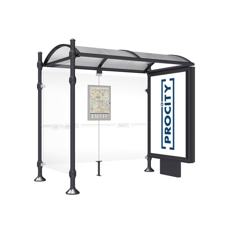 Cityscape Direct Province Agora Bus Shelter 2500mm / Black (RAL 9005) / With lightbox and cladding