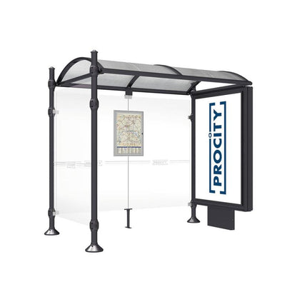 Cityscape Direct Province Agora Bus Shelter 2500mm / Black (RAL 9005) / With lightbox and cladding