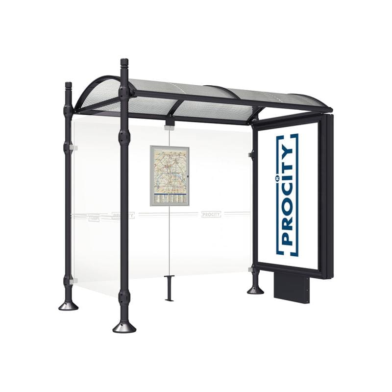 Cityscape Direct Province City Bus Shelter 2500mm / Black (RAL 9005) / With lightbox and cladding