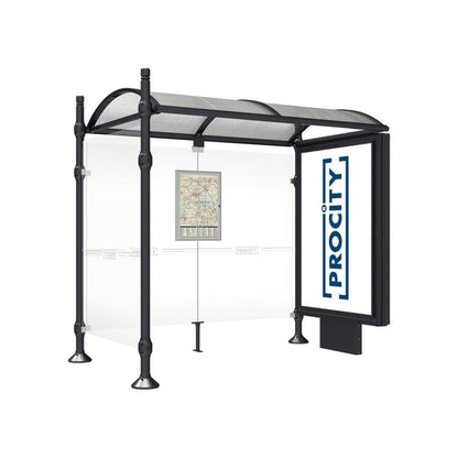 Cityscape Direct Province City Bus Shelter 2500mm / Black (RAL 9005) / With lightbox and cladding