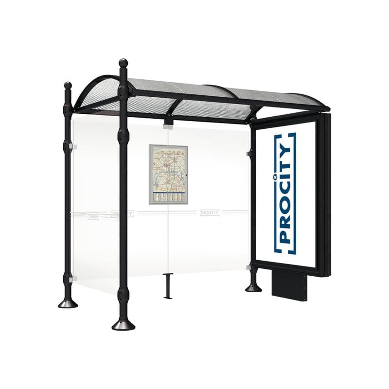 Cityscape Direct Province Sphere Bus Shelter 2500mm / Black (RAL 9005) / With lightbox and cladding
