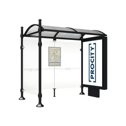 Cityscape Direct Province Sphere Bus Shelter 2500mm / Black (RAL 9005) / With lightbox and cladding