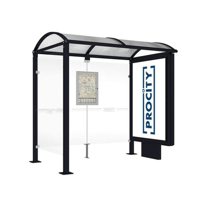 Cityscape Direct Voute Bus Shelter 2500mm / Black (RAL 9005) / With lightbox and cladding