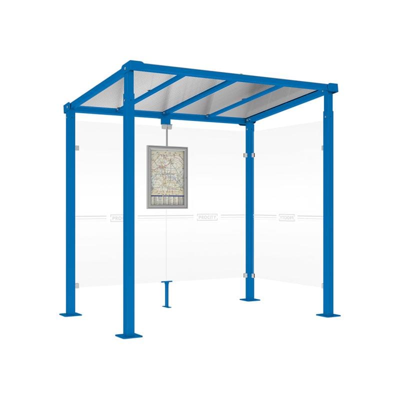 Cityscape Direct Milan Bus Shelter 2500mm / Blue (RAL 5010) / With cladding on one side