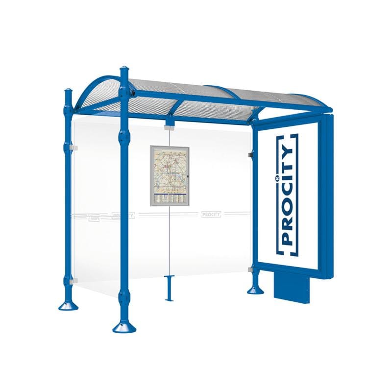 Cityscape Direct Province Agora Bus Shelter 2500mm / Blue (RAL 5010) / With lightbox and cladding