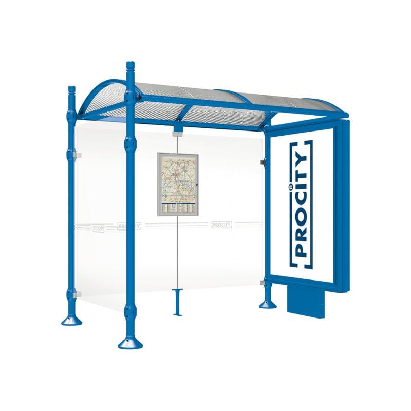 Cityscape Direct Province City Bus Shelter 2500mm / Blue (RAL 5010) / With lightbox and cladding