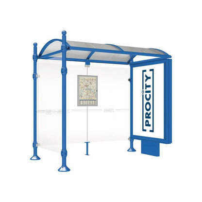 Cityscape Direct Province Sphere Bus Shelter 2500mm / Blue (RAL 5010) / With lightbox and cladding