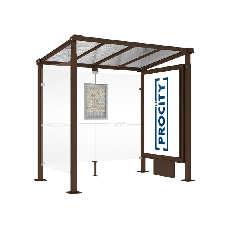 Cityscape Direct Milan Bus Shelter 2500mm / Brown (RAL 8017) / With lightbox and cladding
