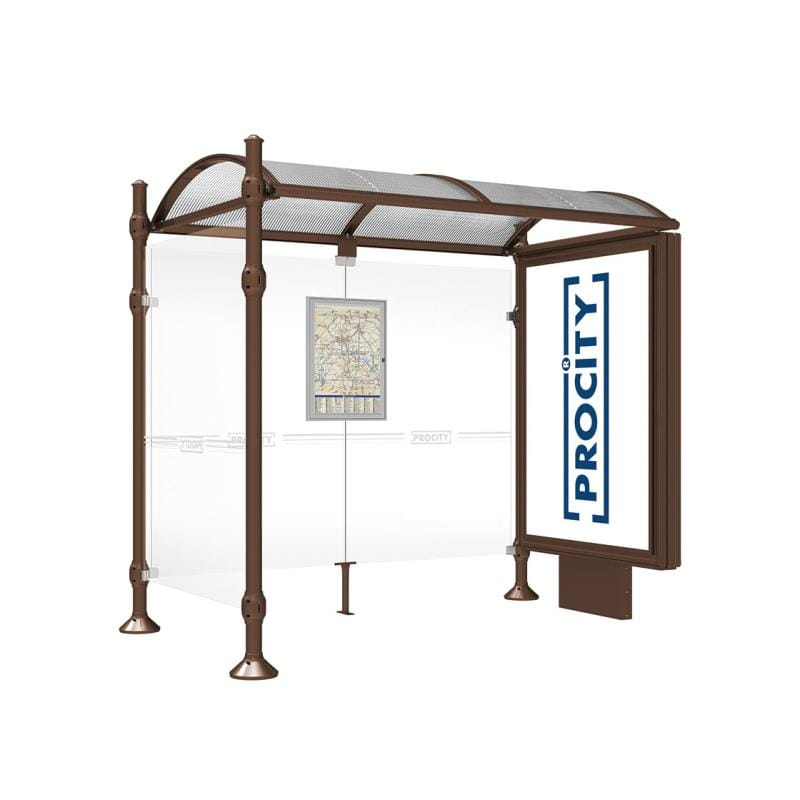 Cityscape Direct Province Agora Bus Shelter 2500mm / Brown (RAL 8017) / With lightbox and cladding