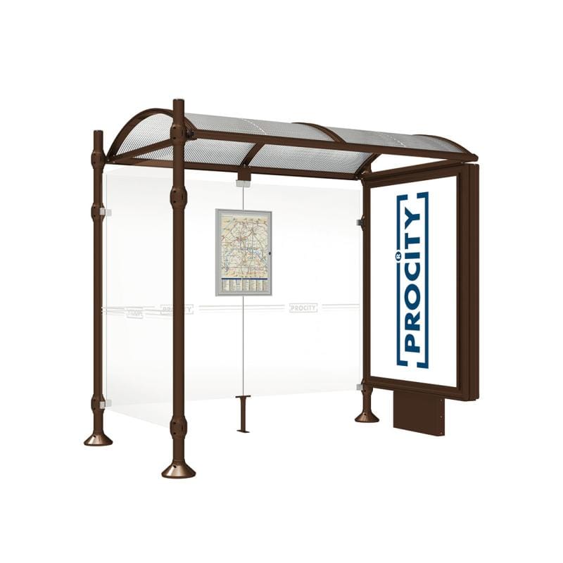 Cityscape Direct Province Brushed Steel Bus Shelter 2500mm / Brown (RAL 8017) / With lightbox and cladding