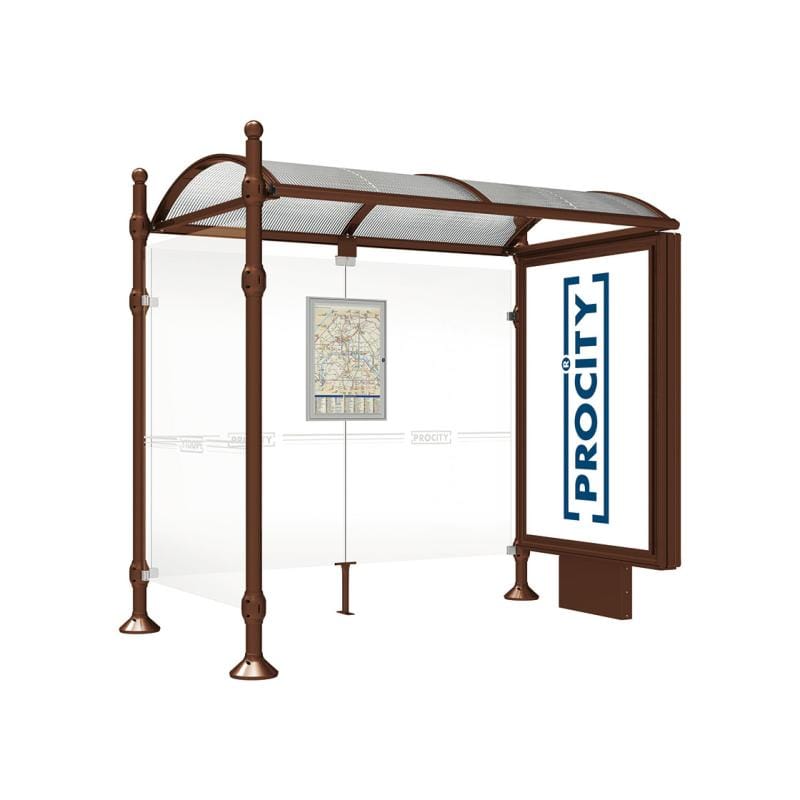 Cityscape Direct Province Sphere Bus Shelter 2500mm / Brown (RAL 8017) / With lightbox and cladding