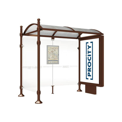 Cityscape Direct Province Sphere Bus Shelter 2500mm / Brown (RAL 8017) / With lightbox and cladding