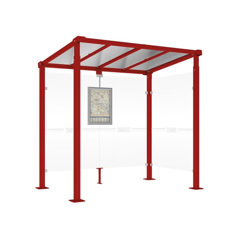 Cityscape Direct Milan Bus Shelter 2500mm / Burgundy (RAL 3004) / With cladding on one side