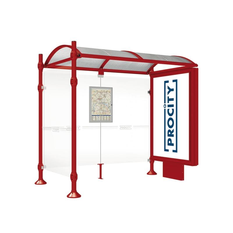 Cityscape Direct Province Brushed Steel Bus Shelter 2500mm / Burgundy (RAL 3004) / With lightbox and cladding