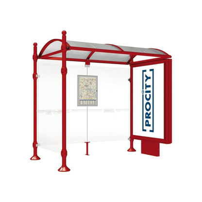 Cityscape Direct Province Sphere Bus Shelter 2500mm / Burgundy (RAL 3004) / With lightbox and cladding
