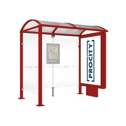 Cityscape Direct Voute Bus Shelter 2500mm / Burgundy (RAL 3004) / With lightbox and cladding